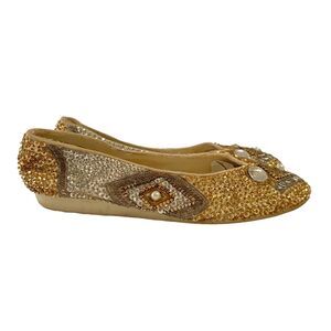 Vintage Beverly Feldman Gold And‎ Silver Beaded And Sequin Flats Size 9